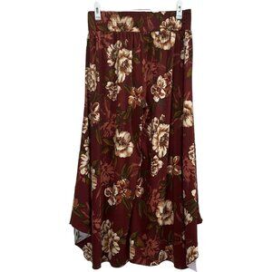QVC Floral Wide Leg Pants - Burgundy and Cream